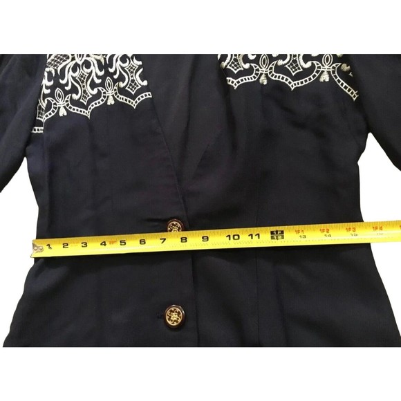 Vintage Womens Embroidered Button Blazer Navy Ivory S/M Small Affinity By Margos - Picture 8 of 11